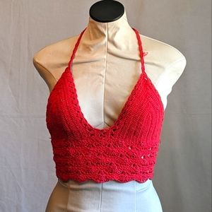 Red crochet halter top